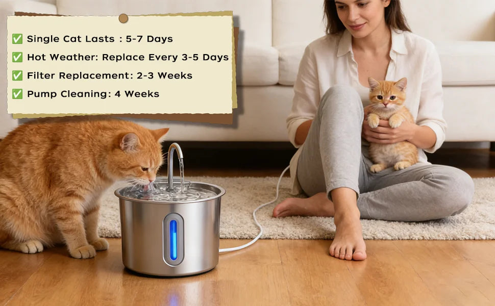 Cat Water Fountain Stainless Steel: 74oz/2.2L Cat Fountain for Drinking Pet Water Fountain for Cats Inside - Quiet Cats Water Bowl Dispenser - Kitty Drinking Fountains - for Pets& Small Animals