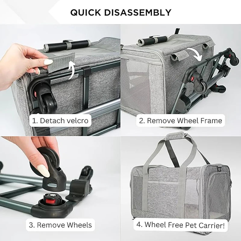 Pet Carrier with Wheels for Dogs Up To 15lbs & Cat  Airline Approved Dog Carrier Rolling Pet Carrier Foldable Pet Stroller