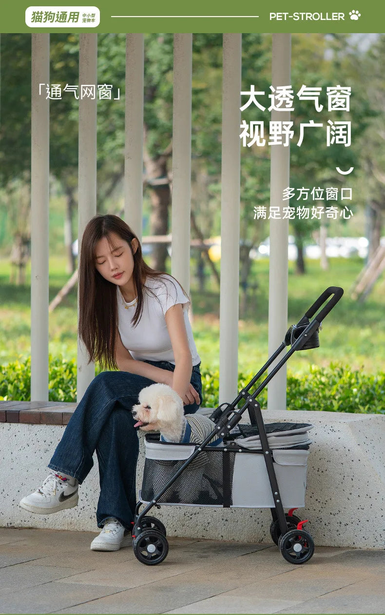 Lightweight Foldable Pet Stroller Outdoor Travel Hand Cart for Small Dogs Cats Teddy Walking Trip