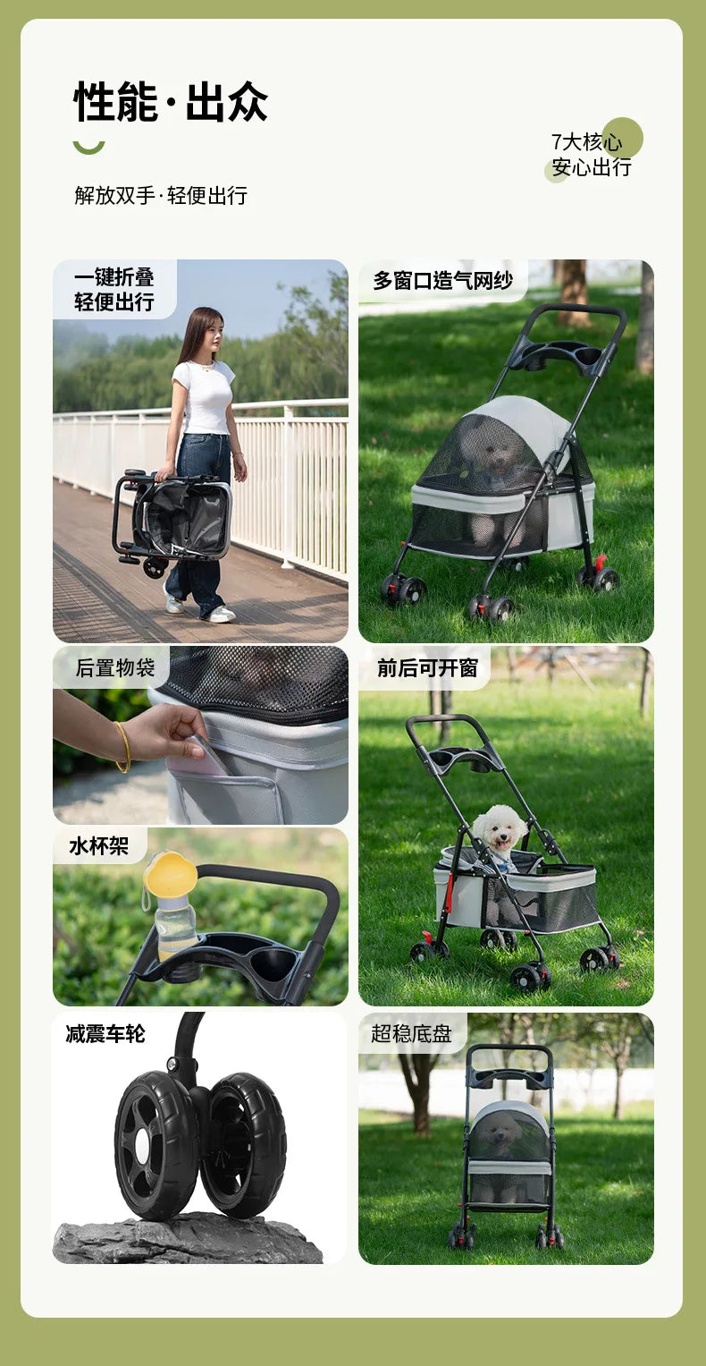 Lightweight Foldable Pet Stroller Outdoor Travel Hand Cart for Small Dogs Cats Teddy Walking Trip