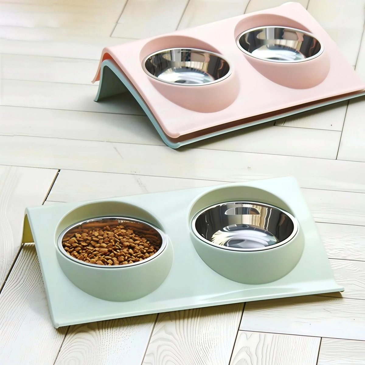 Double Bowls Pet Dog Cat Feeding Station Stainless Steel Water Food Bowls Feeder Solution for Dogs Cats Supplies