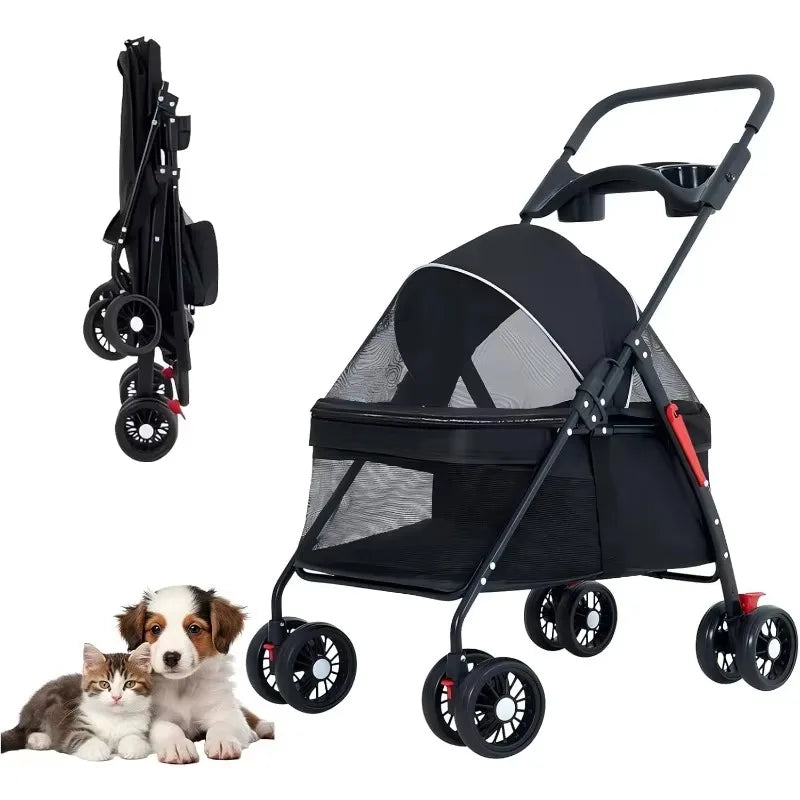 Pet Stroller Dogs Cats Teddy Bear Baby Stroller Small Pet Stroller Light and Foldable Suitable Outdoor Travel Dog Cat Supplies