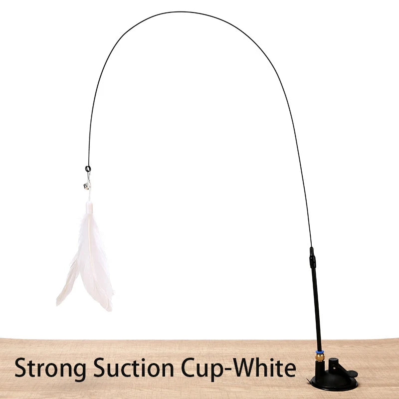 Interactive Cat Toy Handfree Cat Stick Kitten Playing Teaser Wand Toy Suction Cup Feather Wand Pet Supplies Simulation Feather