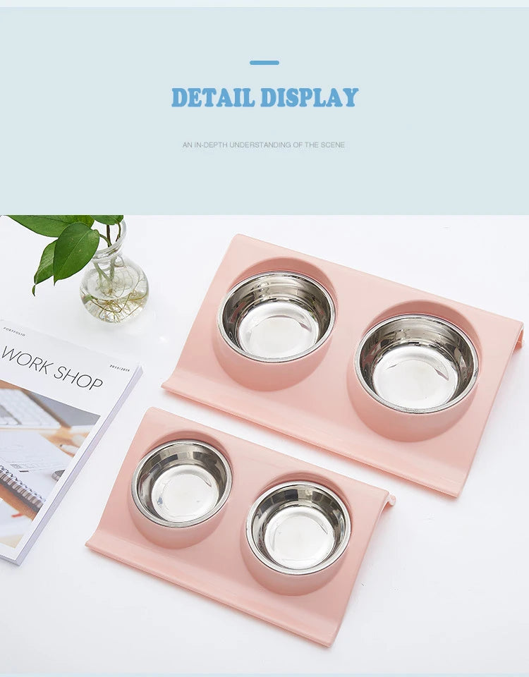 Double Bowls Pet Dog Cat Feeding Station Stainless Steel Water Food Bowls Feeder Solution for Dogs Cats Supplies