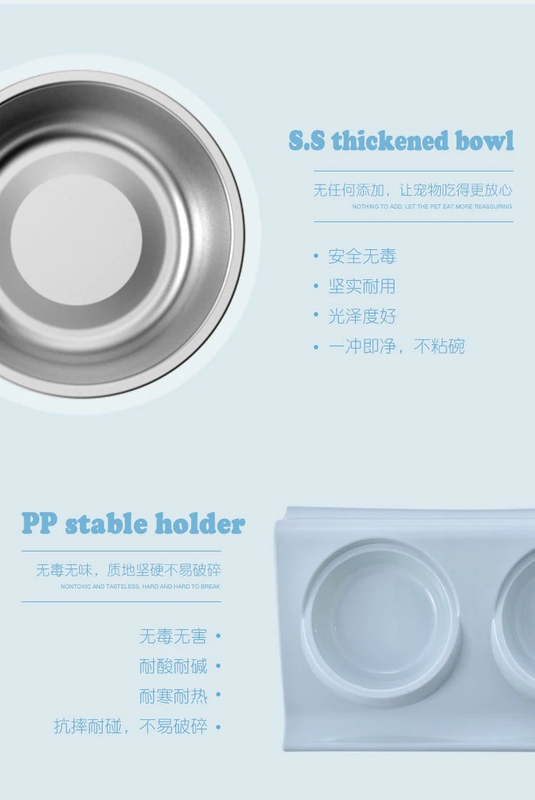 Double Bowls Pet Dog Cat Feeding Station Stainless Steel Water Food Bowls Feeder Solution for Dogs Cats Supplies