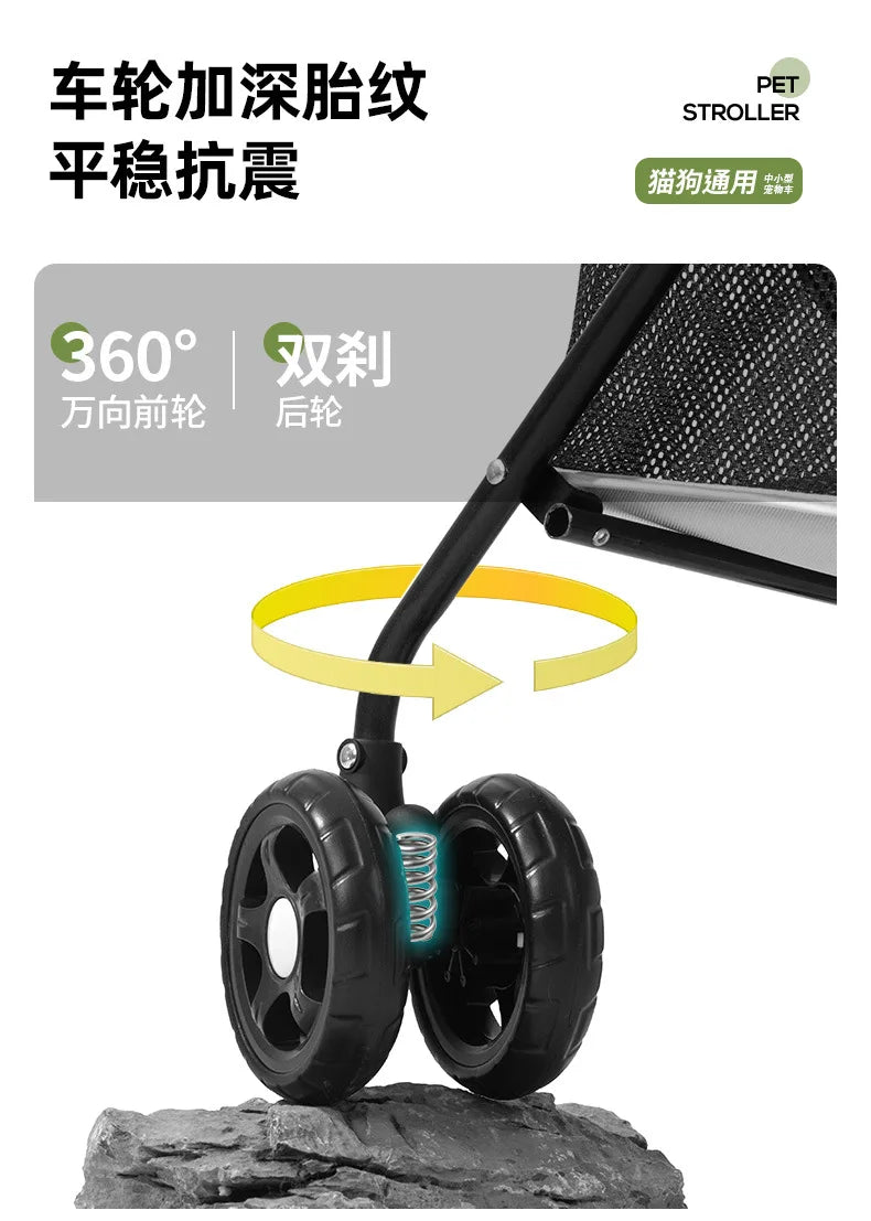 Lightweight Foldable Pet Stroller Outdoor Travel Hand Cart for Small Dogs Cats Teddy Walking Trip