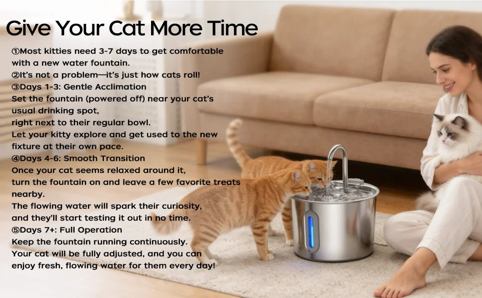 Cat Water Fountain Stainless Steel: 74oz/2.2L Cat Fountain for Drinking Pet Water Fountain for Cats Inside - Quiet Cats Water Bowl Dispenser - Kitty Drinking Fountains - for Pets& Small Animals