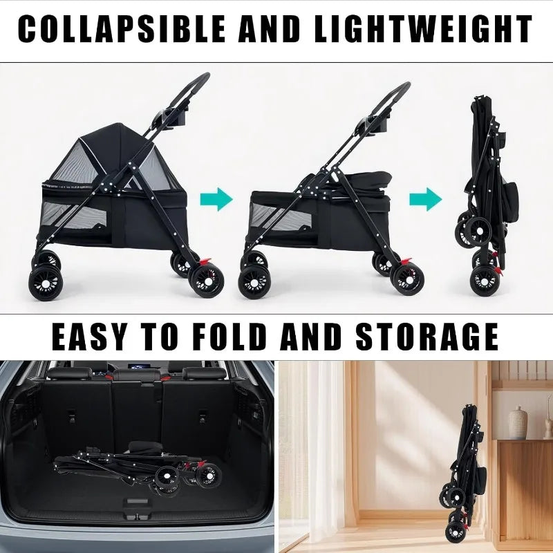 Pet Stroller Dogs Cats Teddy Bear Baby Stroller Small Pet Stroller Light and Foldable Suitable Outdoor Travel Dog Cat Supplies