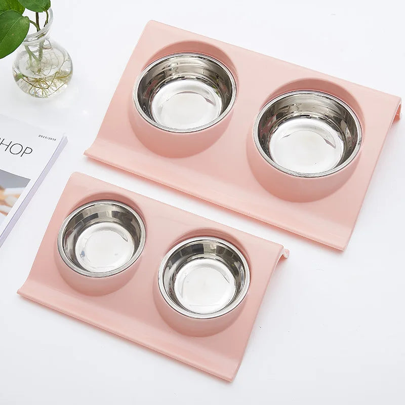 Double Bowls Pet Dog Cat Feeding Station Stainless Steel Water Food Bowls Feeder Solution for Dogs Cats Supplies