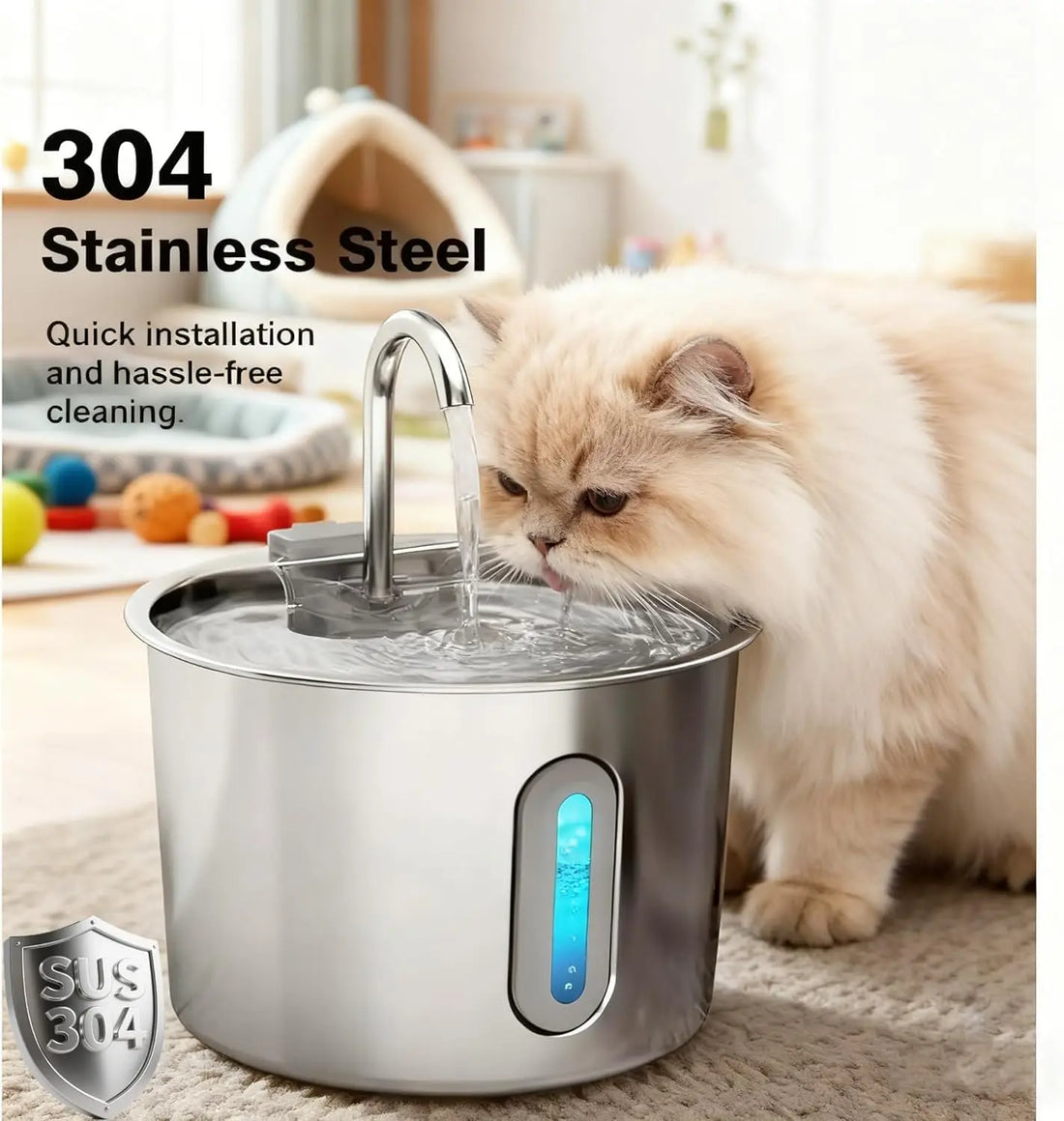 Cat Water Fountain Stainless Steel: 74oz/2.2L Cat Fountain for Drinking Pet Water Fountain for Cats Inside - Quiet Cats Water Bowl Dispenser - Kitty Drinking Fountains - for Pets& Small Animals