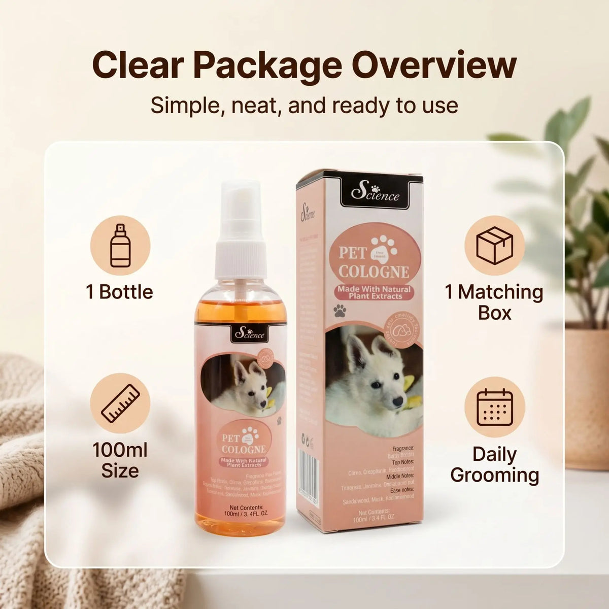 100ml Eco-Friendly Pet Perfume Deodorization and Odor Removal for Dogs and Cats Plastic Pet Environment Deodorant Supplies