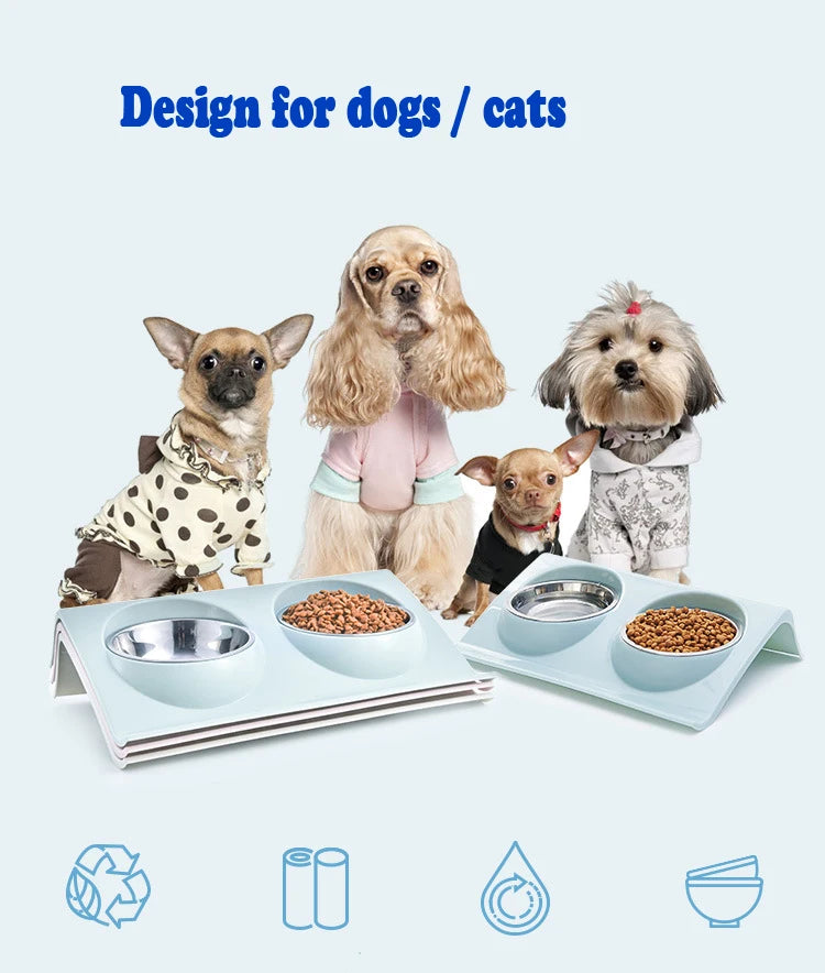 Double Bowls Pet Dog Cat Feeding Station Stainless Steel Water Food Bowls Feeder Solution for Dogs Cats Supplies