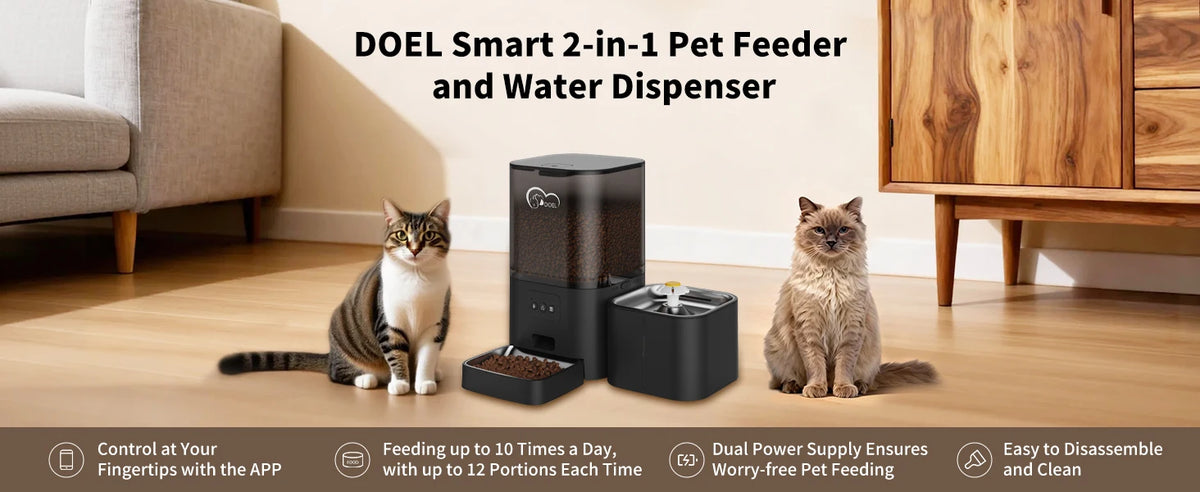 DOEL 2-in-1 Smart Cat Feeder 6L Dry Feeder & 2.5L Cat Water Fountain w/ App Control Timed Feeding For Small Dogs Food Dispenser