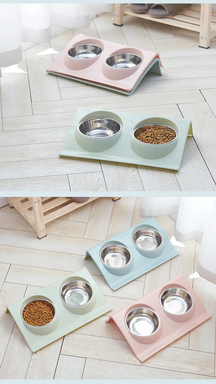 Double Bowls Pet Dog Cat Feeding Station Stainless Steel Water Food Bowls Feeder Solution for Dogs Cats Supplies