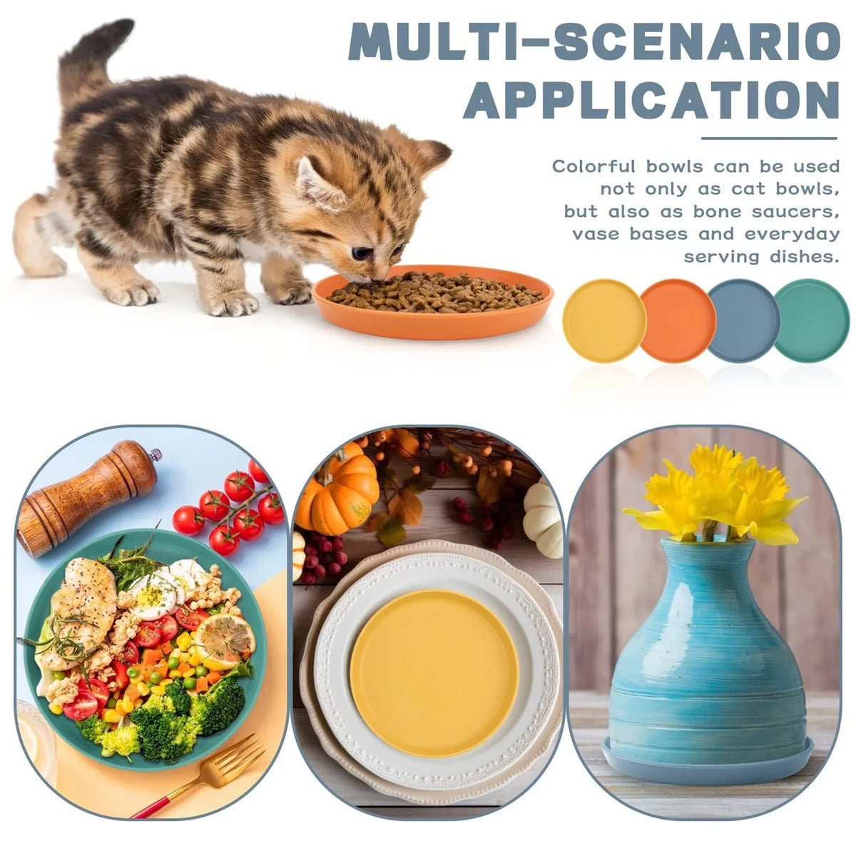 1/5PCS Pet Feeding Bowl Round Color Food Bowl Pp Material Large Area Base for Wet and Dry Food Feeding Bowl Pet Supplies