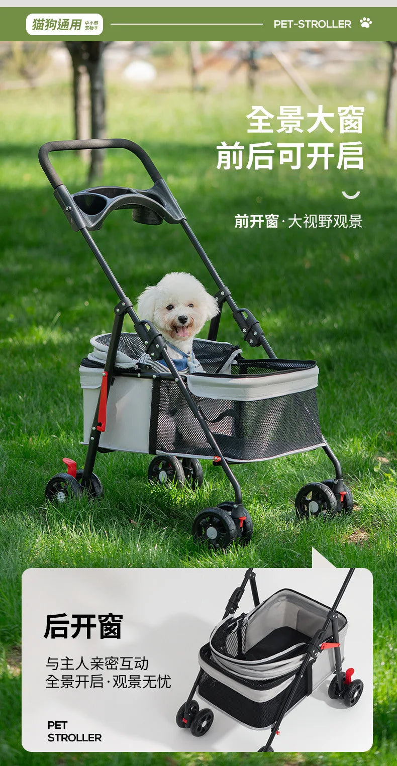 Lightweight Foldable Pet Stroller Outdoor Travel Hand Cart for Small Dogs Cats Teddy Walking Trip