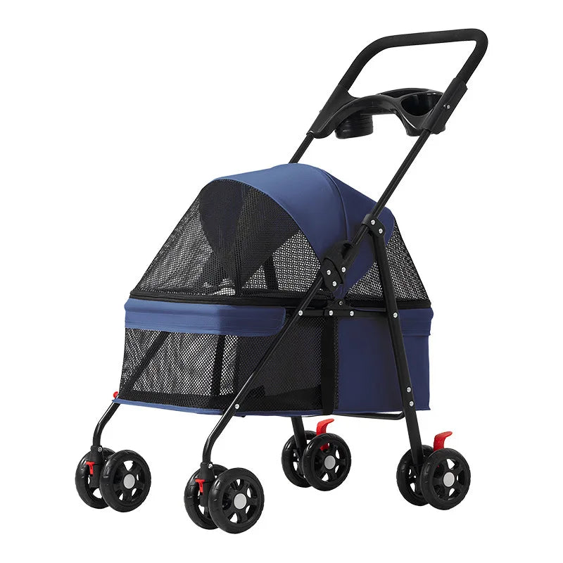 Lightweight Foldable Pet Stroller Outdoor Travel Hand Cart for Small Dogs Cats Teddy Walking Trip