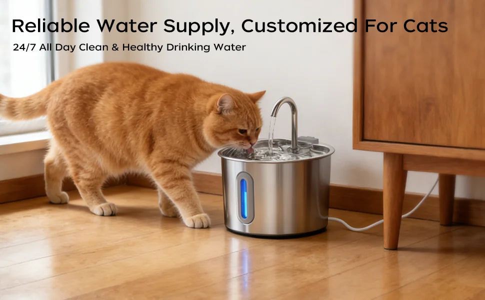 Cat Water Fountain Stainless Steel: 74oz/2.2L Cat Fountain for Drinking Pet Water Fountain for Cats Inside - Quiet Cats Water Bowl Dispenser - Kitty Drinking Fountains - for Pets& Small Animals