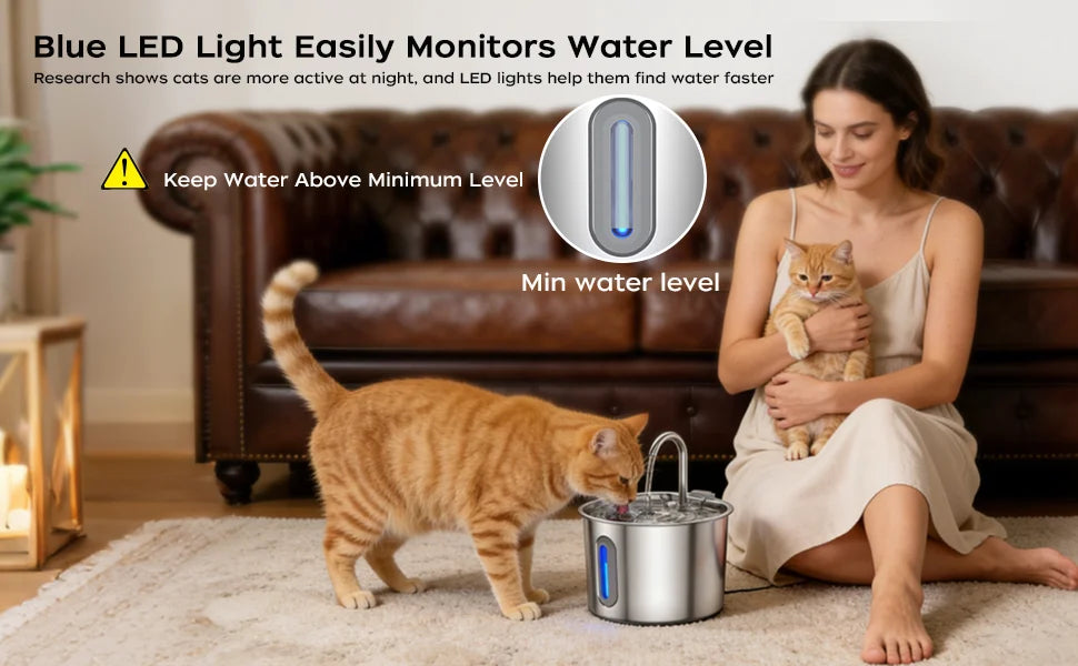 Cat Water Fountain Stainless Steel: 74oz/2.2L Cat Fountain for Drinking Pet Water Fountain for Cats Inside - Quiet Cats Water Bowl Dispenser - Kitty Drinking Fountains - for Pets& Small Animals