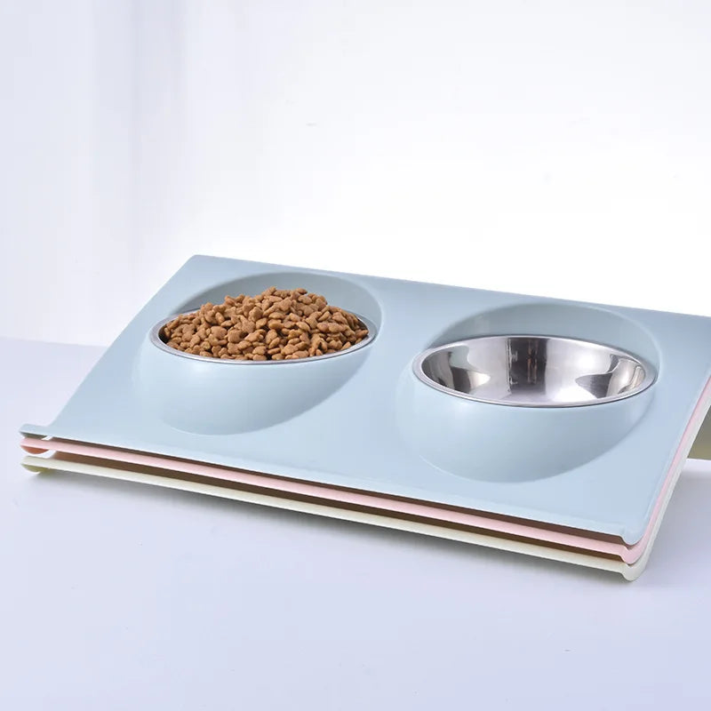 Double Bowls Pet Dog Cat Feeding Station Stainless Steel Water Food Bowls Feeder Solution for Dogs Cats Supplies